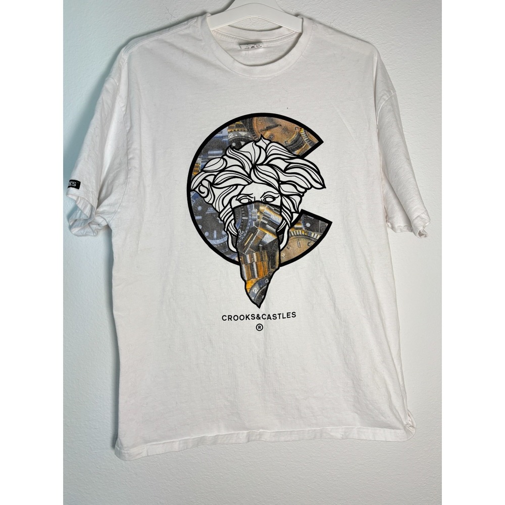 Crooks & Castles T Shirt Mens XL White Cotton Medusa Graphic Logo‎ Streetwear